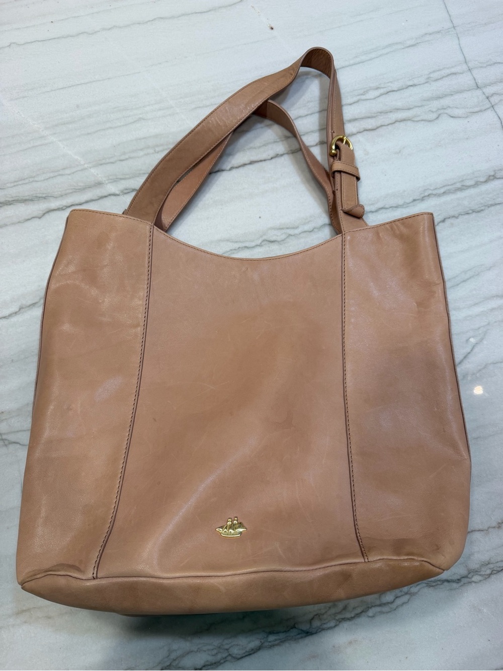Brahmin Light Tan Leather Shoulder Tote